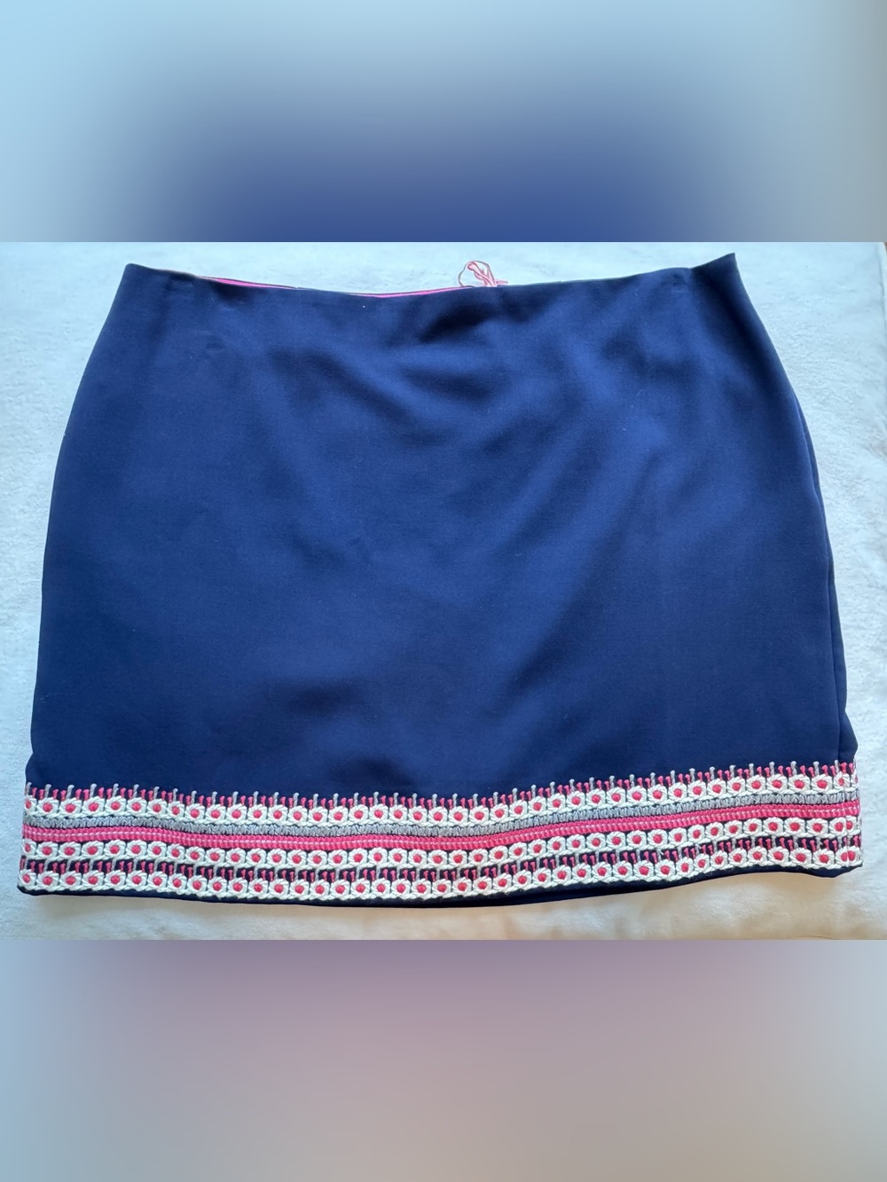 Vineyard Vines Navy Mini Skirt with Pink & Cream Embroidered Hem